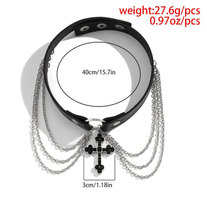 Metal chain cross decor choker necklace