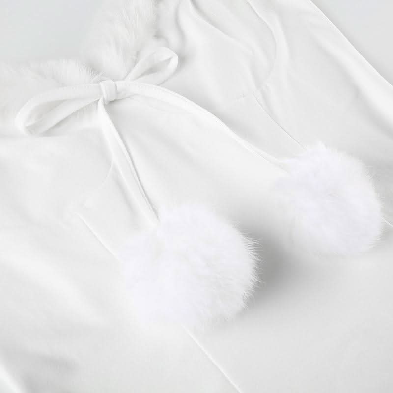 V neck fluffy cami mini dress
