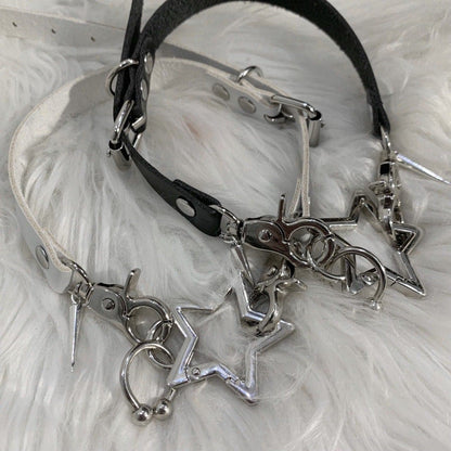 Star decor PU leather adjustable choker necklace