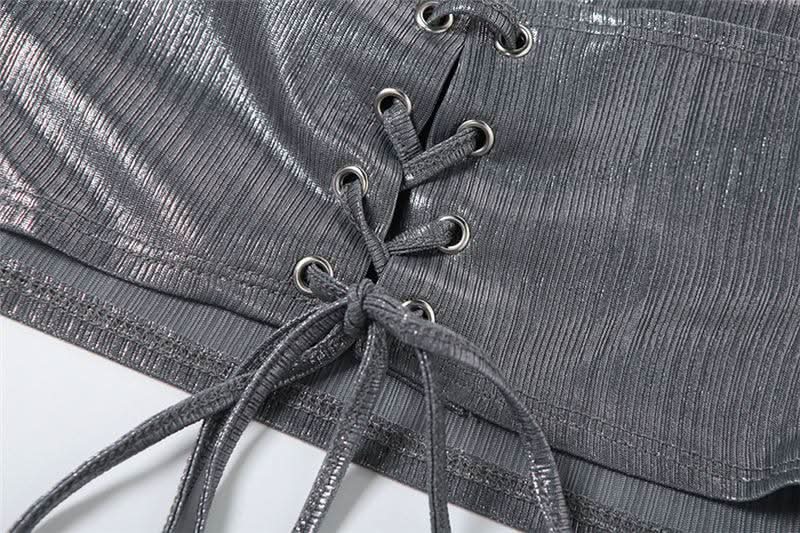 Hoodie metallic backless lace up crop top