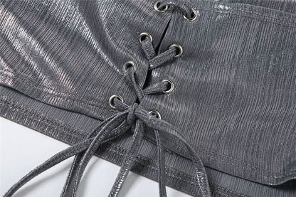 Hoodie metallic backless lace up crop top