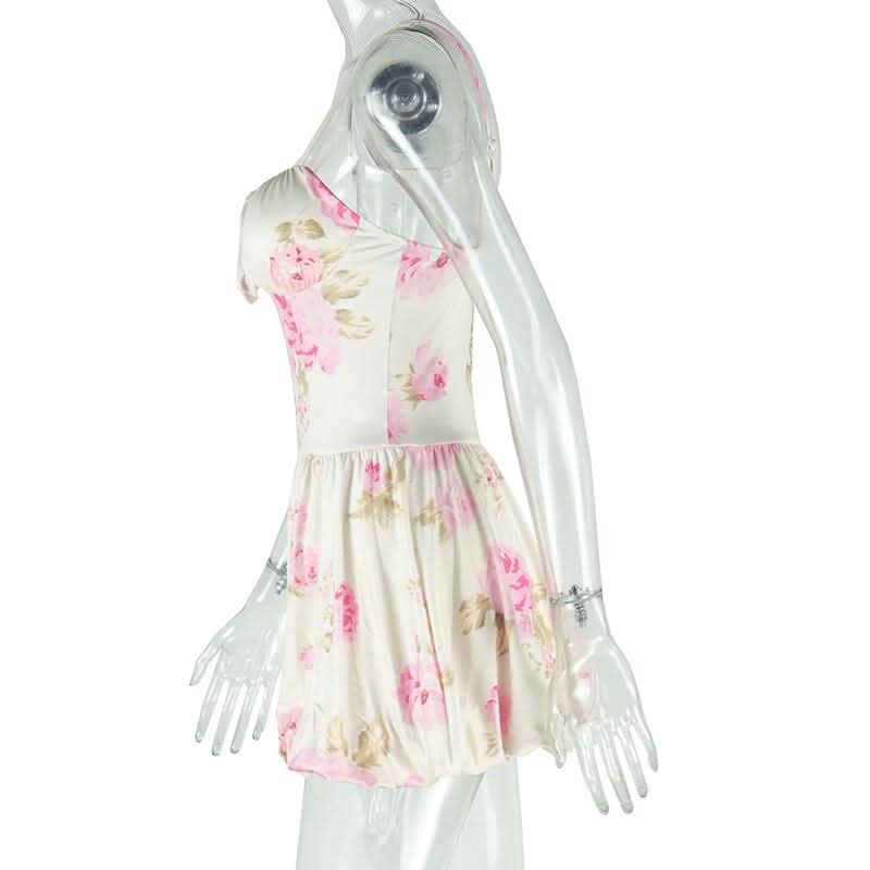 Flower print padded self tie cami mini dress