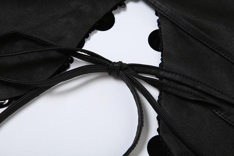 Butterfly pattern glitter lace up cami top