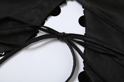 Butterfly pattern glitter lace up cami top