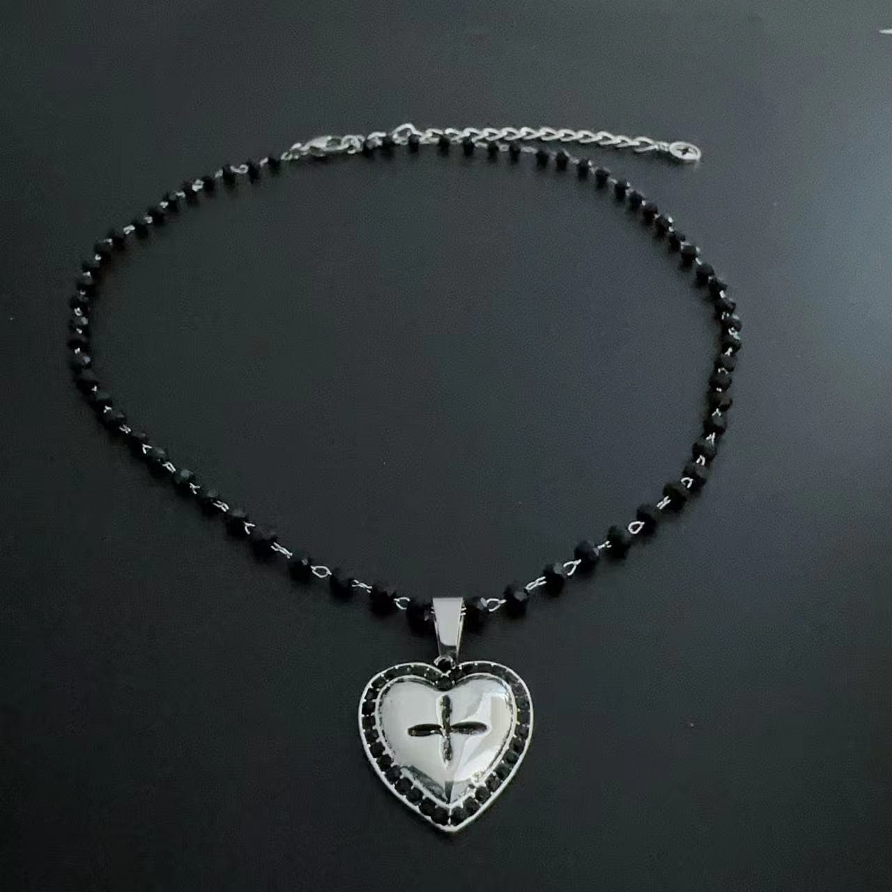 Heart cross beaded 2 pcs necklace
