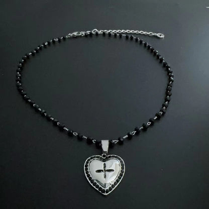 Heart cross beaded 2 pcs necklace