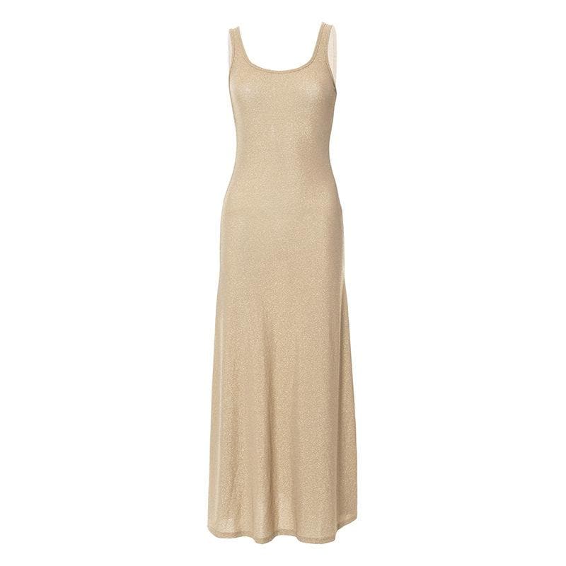 Textured Metallic Scoop Neck Sleeveless Maxi Dress
