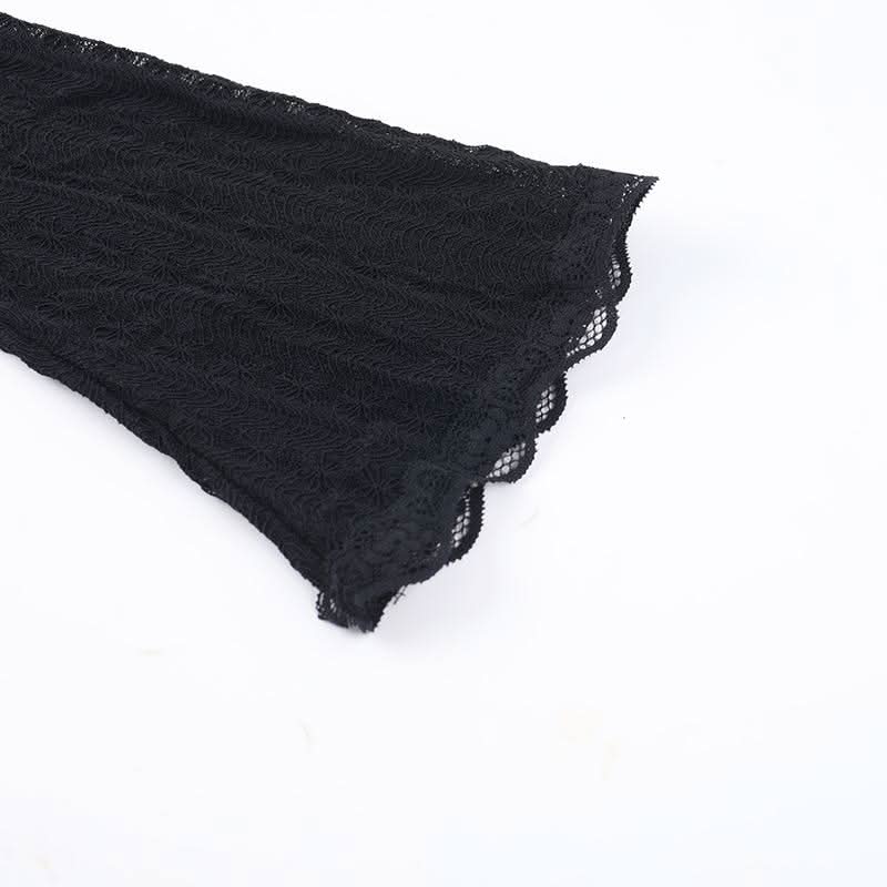 Long flared sleeve v neck lace hem knotted top