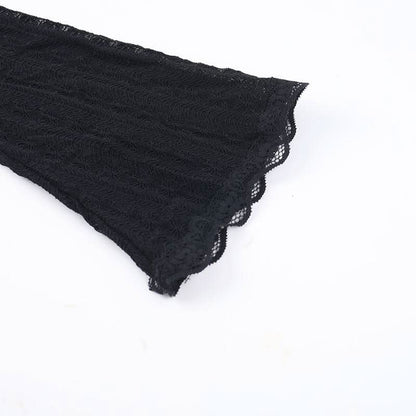 Long flared sleeve v neck lace hem knotted top