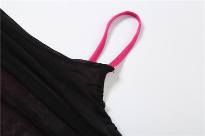 Contrast Ruched Mesh Square Neck Spaghetti Strap Cami Mini Dress