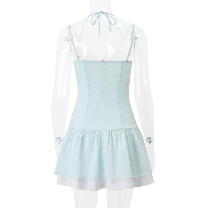 Halter metal butterfly patchwork zip-up cami mini dress