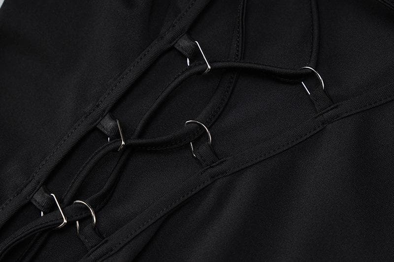 Lace up irregular long sleeve hollow out backless cut out maxi dress