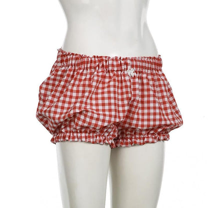 Plaid print bowknot short pant