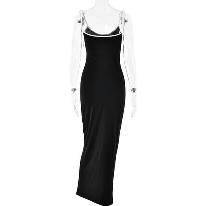 Cross back self tie u neck low cut cami maxi dress