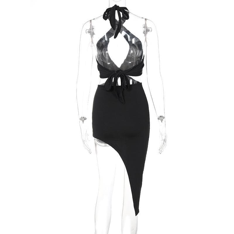 Cross Halter Neck Keyhole Chest Waist Cutout Bodycon Mini Dress