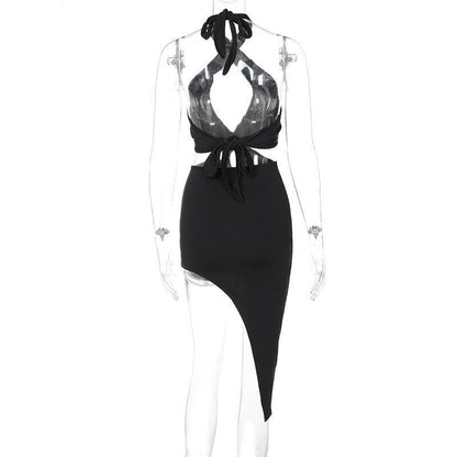 Cross Halter Neck Keyhole Chest Waist Cutout Bodycon Mini Dress