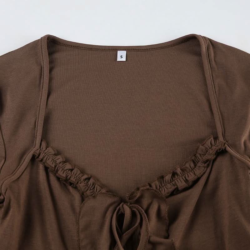 Long sleeve ruffle self tie top