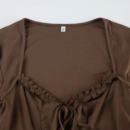 Long sleeve ruffle self tie top