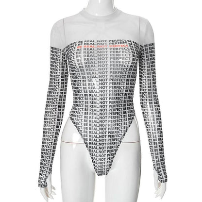 Gloves long sleeve crewneck letter print button bodysuit