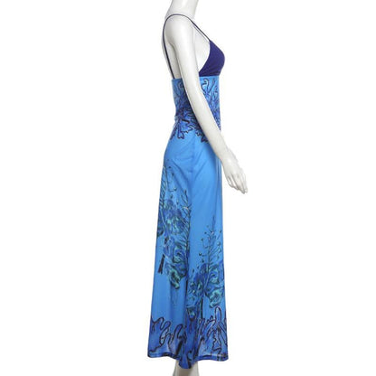 V neck abstract print cami maxi dress