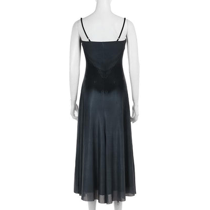 U neck butterfly print mesh cami maxi dress