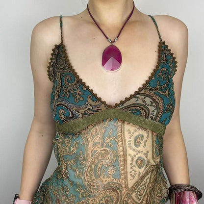 V neck abstract mesh cami top