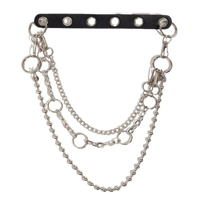 O ring PU leather beaded layered waist chain