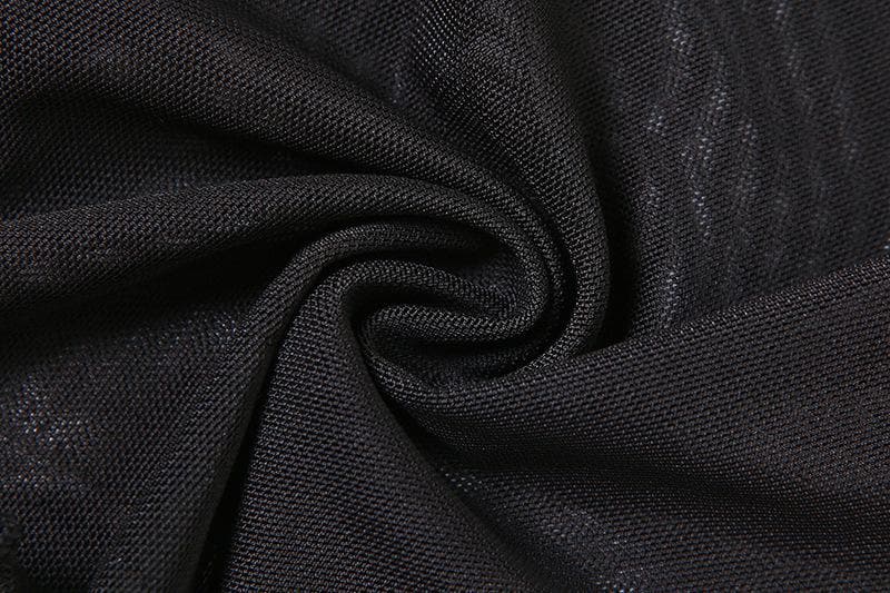 Buckle mesh ruffle halter backless low cut crop top