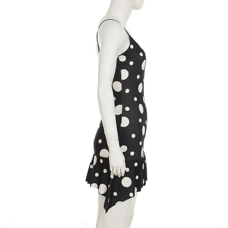 U neck polka dot ruffle cami mini dress