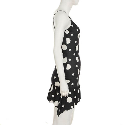 U neck polka dot ruffle cami mini dress