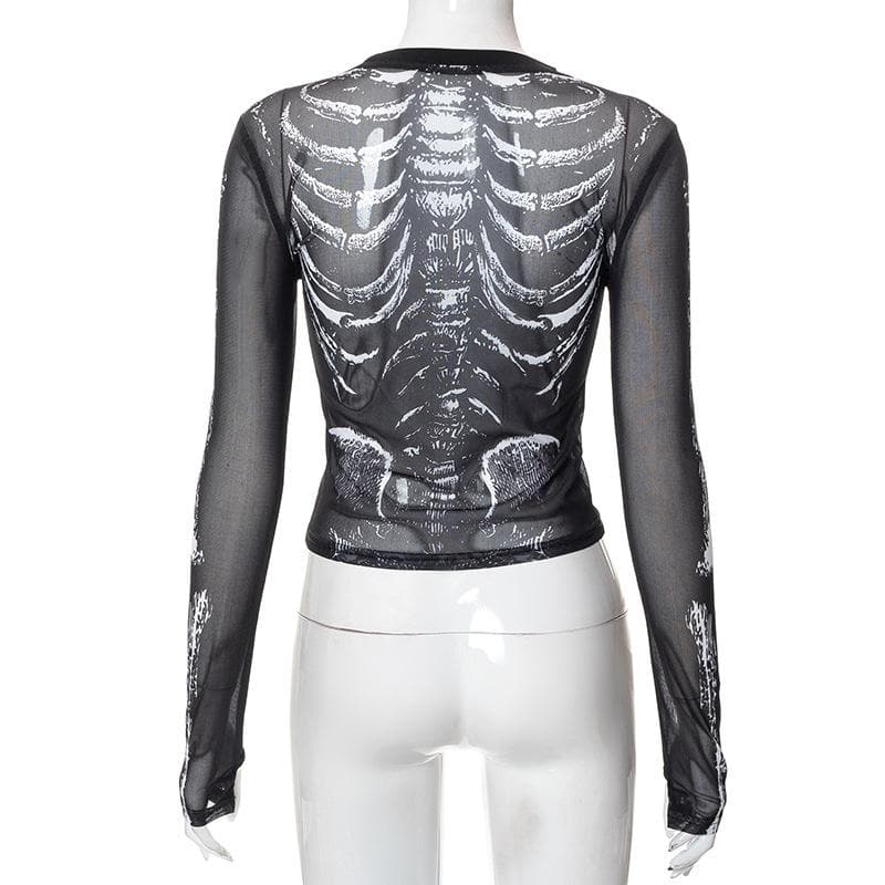 Sheer mesh contrast print see through gloves long sleeve top