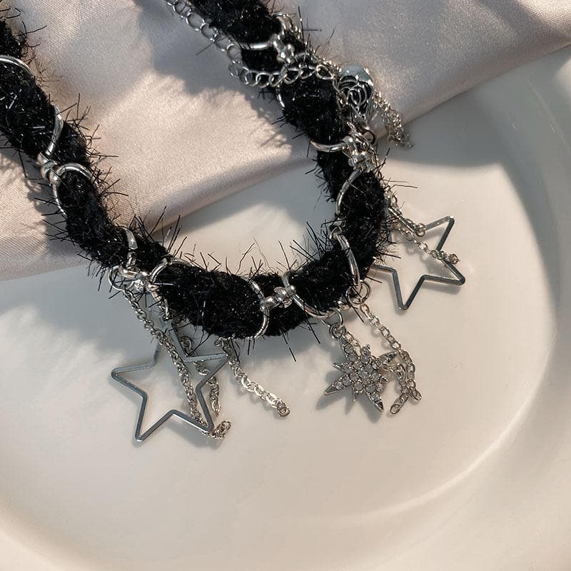Tassels o ring star pendant choker necklace