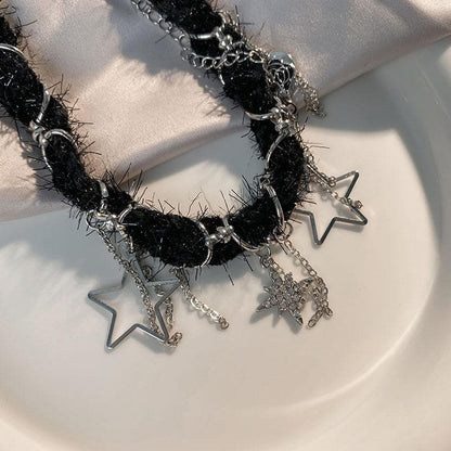 Tassels o ring star pendant choker necklace