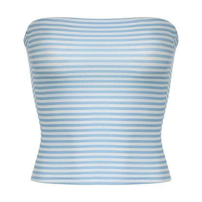 Striped print backless tube top