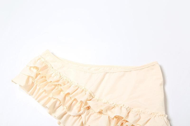 Ruffle halter self tie irregular u neck 3 piece mini skirt set