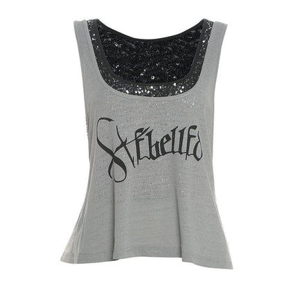 U neck glitter letter print 2 piece top