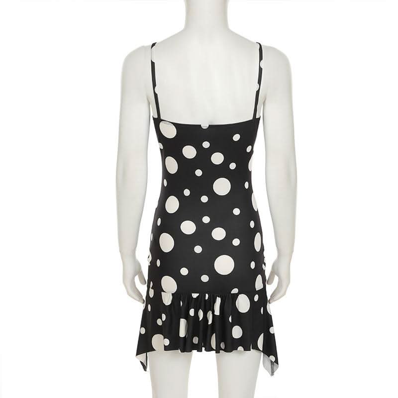 U neck polka dot ruffle cami mini dress