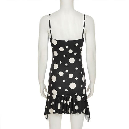 U neck polka dot ruffle cami mini dress