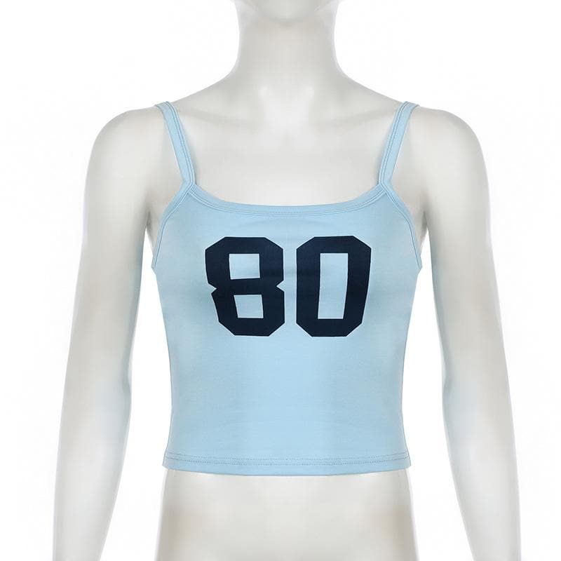 U neck “80” print contrast backless cami top
