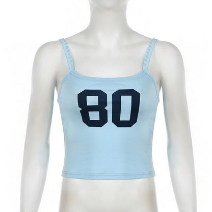 U neck “80” print contrast backless cami top