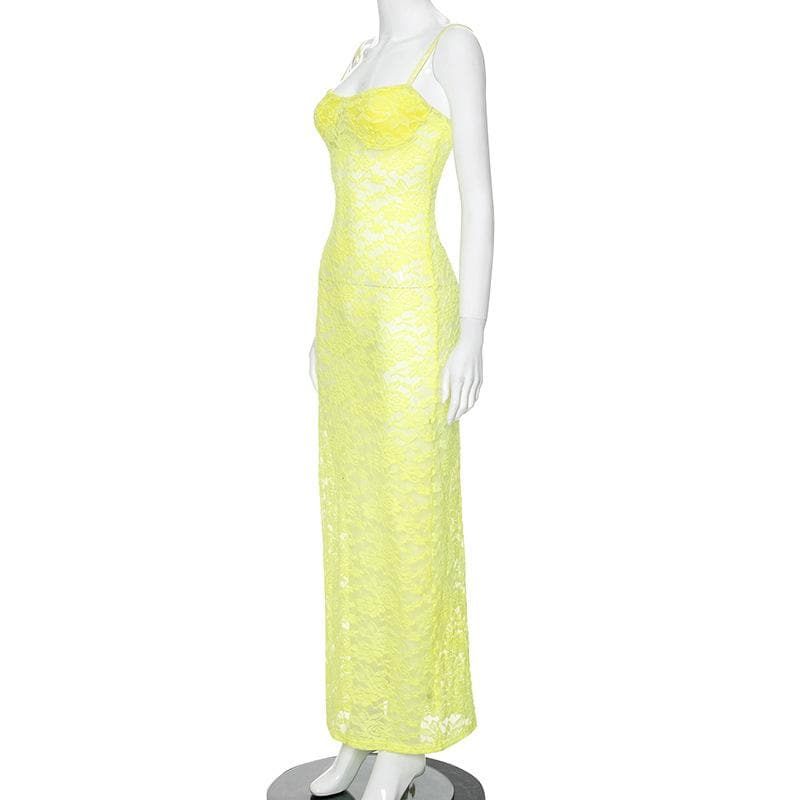 Sweetheart neck see through lace cami maxi dress