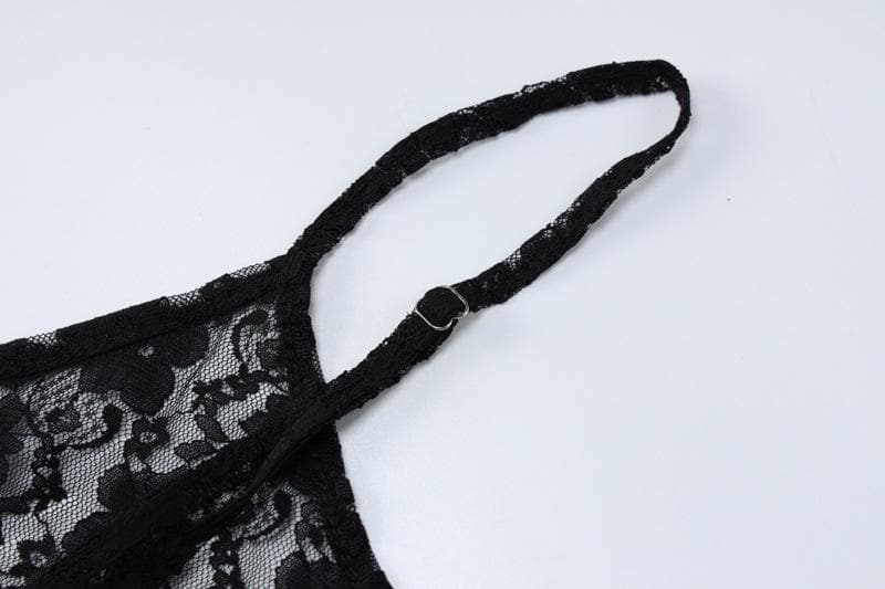 Lace see through hollow out cami cut out maxi dress