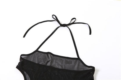 Halter self tie contrast print sheer mesh backless hollow out cut out maxi dress