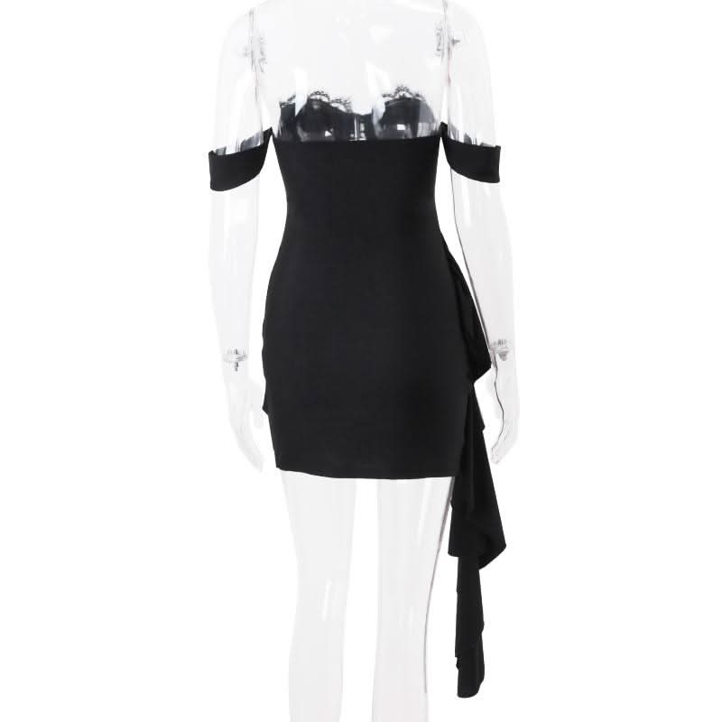 Irregular lace hem ruched solid tube mini dress
