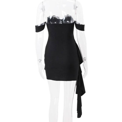 Irregular lace hem ruched solid tube mini dress