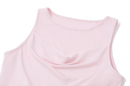 Cowl neck ruched solid tank maxi dress-final-sale