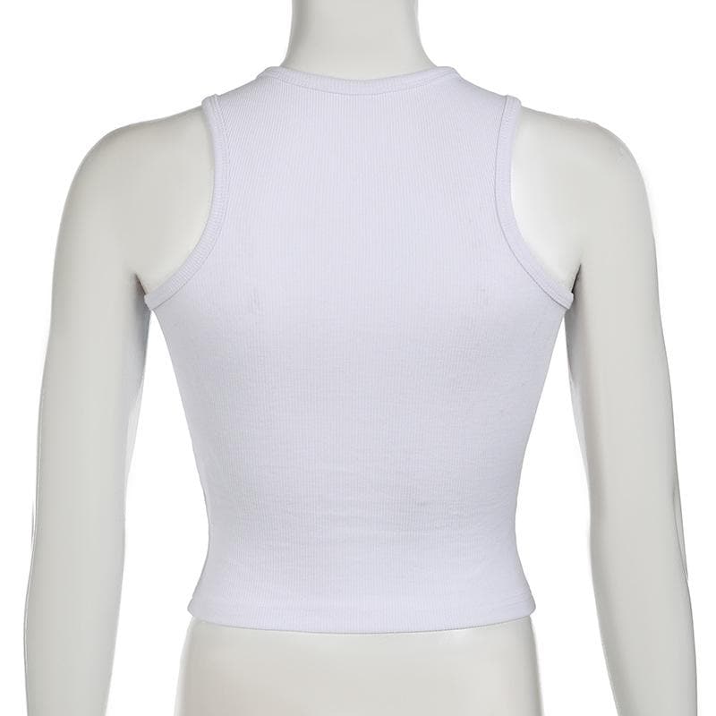 Round neck butterfly print ribbed tank top