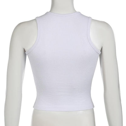 Round neck butterfly print ribbed tank top