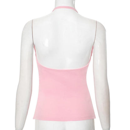 Halter knotted hollow out backless cut out top