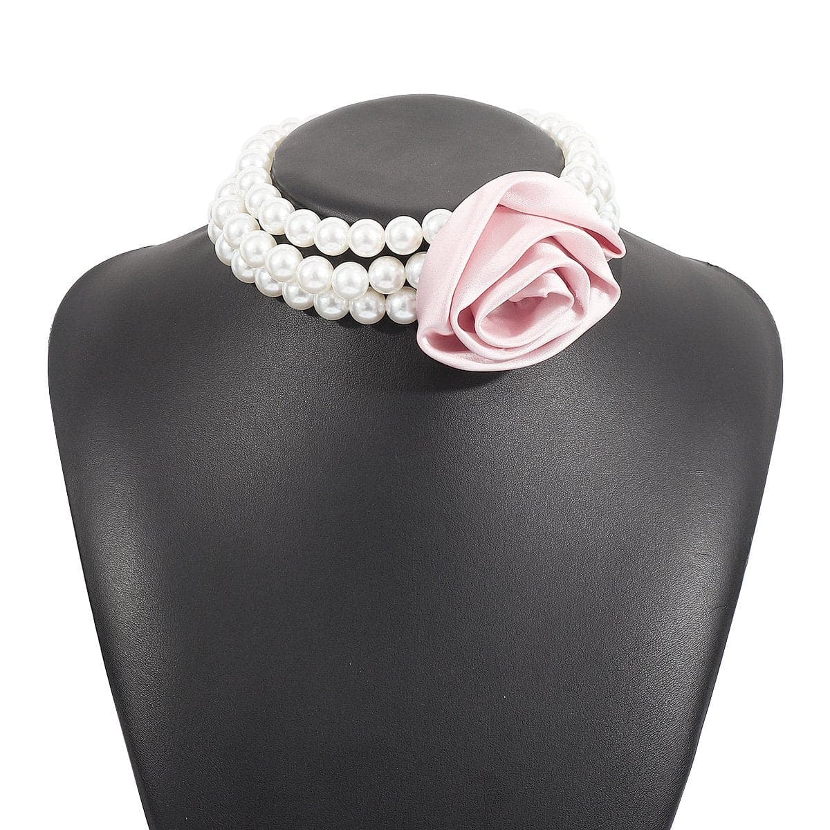 Rose decor faux pearl layered necklace